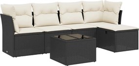 vidaXL 6 részes fekete polyrattan kerti ülőgarnitúra párnákkal