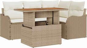 vidaXL Kerti Kanapé Szett párnával 5 pcs Beige és krém polirattan
