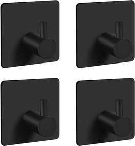 4x Akasztó Öntapadós Törölköző Akasztó Fürdőszoba Kulcs Szett Fekete