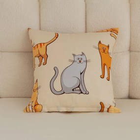 Mikroszálas párnahuzat COLORED CATS 45x45 cm, krém színű