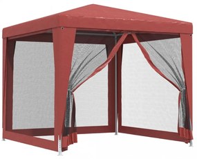 piros HDPE rendezvénysátor 4 hálós oldalfallal 2,5x2,5 m