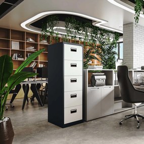 Fém irattartó szekrény, 5 fiókos SARA V5, 460 x 1630 x 620 mm, antracit-fehér