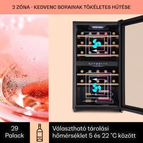 Klarstein Barossa 29 Duo, borhűtő, 80 liter, 29 palack, 2 zóna, gombos vezérlés