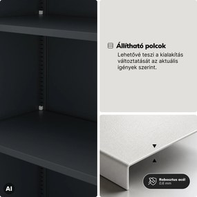 Fém szekrény tárolórekesszel, antracit-kék, 900x1850x450 mm: TOMASZ