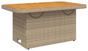 bézs polyrattan és akácfa kerti asztal 90 x 55 x 71 cm