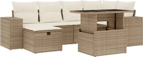 vidaXL 7 részes bézs polyrattan kerti ülőgarnitúra párnákkal