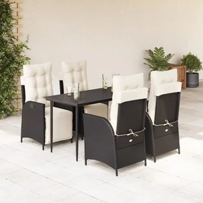 5 részes fekete polyrattan kerti étkezőgarnitúra párnákkal