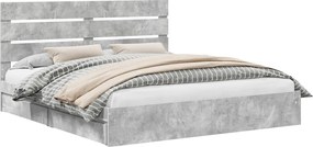 vidaXL Tárolós Ágy fejtámlával Beton Szürke 180 x 200 cm Faanyag