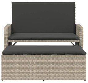 világosszürke polyrattan kerti pad párnákkal és lábtartóval