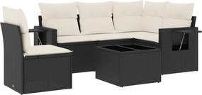 vidaXL 6 részes fekete polyrattan kerti ülőgarnitúra párnákkal