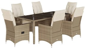 vidaXL 7 részes bézs polyrattan kerti étkezőgarnitúra párnákkal