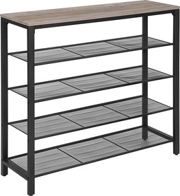 VASAGLE INDESTIC 5 szintes cipőtartó, 4 fémrácsos polccal, 100 × 30 × 92,5 cm, greige-fekete