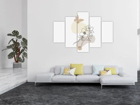 Kép - Bézs virágok pillangóval N⁰3 (150x105 cm)