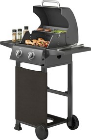 Outsunny 5,4 kW 2-égős propán gázgrill kocsi – acél BBQ, összecsukható oldalasztalokkal, fedélhőmérővel, krómozott sütőrácsokkal, melegentartó rácssal