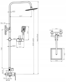 Invena Midnight, zuhanygarnitúra esőfejjel 20x20 cm, fekete-rózsa arany, AU-35-D14-V