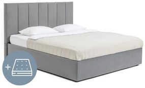 Szürke kárpitozott ágyneműtartós franciaágy matraccal, ágyráccsal 160x200 cm Thessa Bold Line – Bonami Selection