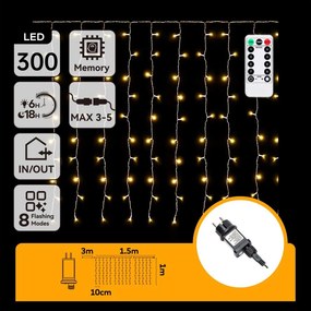 Aigostar - LED kültéri karácsonyi fényfüzér 300xLED/6W/230V/8 üzemmód 3x1m IP44 meleg fehér+távirányító