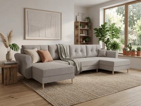 Kinyitható U alakú ülőgarnitúra SILVIANO 300x140 cm, szürke + 2 díszpárna INGYEN