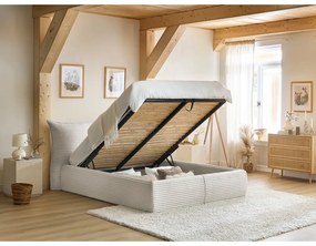 Krémszínű kárpitozott ágyneműtartós franciaágy ágyráccsal 160x200 cm Jade – Bobochic Paris