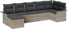 vidaXL Kerti Kanapé Szett párnával 7 pcs Világosszürke Poli rattan
