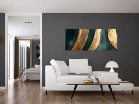 Kép - Zöld absztrakció arannyal I. (120x50 cm)