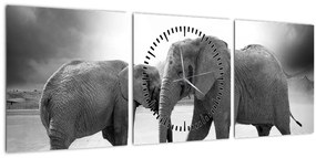 Kép - fekete fehér elefántok (órával) (90x30 cm)