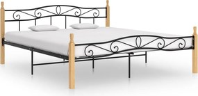 vidaXL fekete fém és tömör tölgyfa ágykeret 200 x 200 cm
