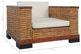 barna természetes rattan fotel párnával