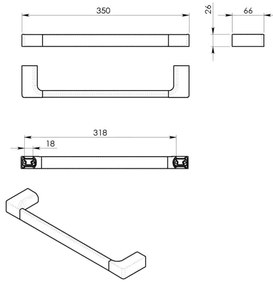 Gedy - Fali törölközőtartó PIRENEI 6,6x35 cm matt fekete