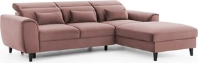 Rózsaszín bársony kinyitható-tárolóhelyes sarokkanapé (jobb oldali-heverő résszel) Foble – ELTAP
