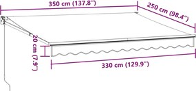 Antracit/fehér szövet/alumínium behúzható napellenző 3,5x2,5m