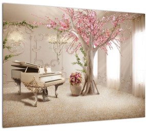 Kép - Álmodozó belső tér zongorával (üvegen) (70x50 cm)