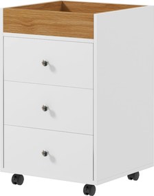 HOMCOM Irodai Fiókos Szekrény 4 Kerekekkel, 3 Fiókkal és 1 Kivehető Tállal, 30 kg Kapacitás Tanulmányi Szobához, 43x40x66.5 cm, Fehér és Natúr | Aosom
