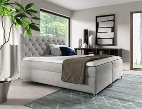 Boxspring ágy, 200x200, világosszürke Velvet szövet, GULIETTE + ajándék