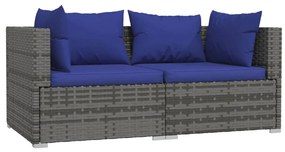 Kétszemélyes szürke polyrattan kanapé párnákkal