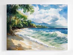 Poszter Tájkép Hawaii Trópusok Tengerpart Óceán Hullámok Pálmafák 80x60