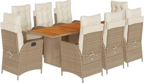 vidaXL 9 részes bézs polyrattan kerti étkezőgarnitúra párnákkal