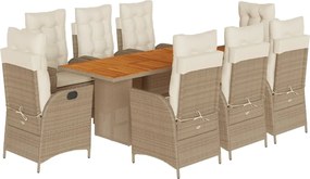 vidaXL 9 részes bézs polyrattan kerti étkezőgarnitúra párnákkal