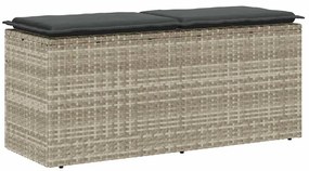 Világosszürke polyrattan kerti pad párnával 110x40x44 cm