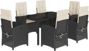 vidaXL 7 részes fekete polyrattan kerti étkezőgarnitúra párnával