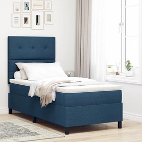 Box Spring Ágy Matraccal Kék Egyszemélyes Szövet