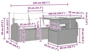 5 Részes Kert Kanapé Szett Párnákkal Világosszürke Poli Rattan