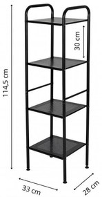 Erga Lexa, fürdőszobai fémpolc 4 polccal 28x33x114,5 cm, matt fekete, ERG-YKA-P.LEXA-4-BLK