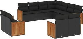 vidaXL 11 részes fekete polyrattan kerti ülőgarnitúra párnákkal