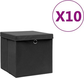 vidaXL 10 db fekete fedeles tárolódoboz 28x28x28 cm
