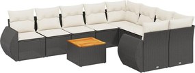 vidaXL 10 részes fekete polyrattan kerti ülőgarnitúra párnákkal