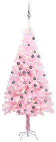 Rózsaszín PVC műkarácsonyfa LED-fényekkel és gömbszettel 120 cm