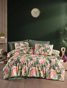 Victoria zöld pamut ágyneműhuzat TiaHome - 1x Párna 90x70cm, 1x Paplan 140x200cm