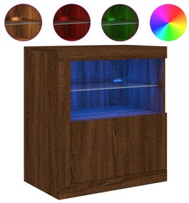 barna tölgy színű tálalószekrény LED-világítással 60,5x37x67 cm