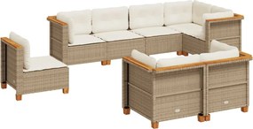 vidaXL 8 részes bézs polyrattan kerti ülőgarnitúra párnával